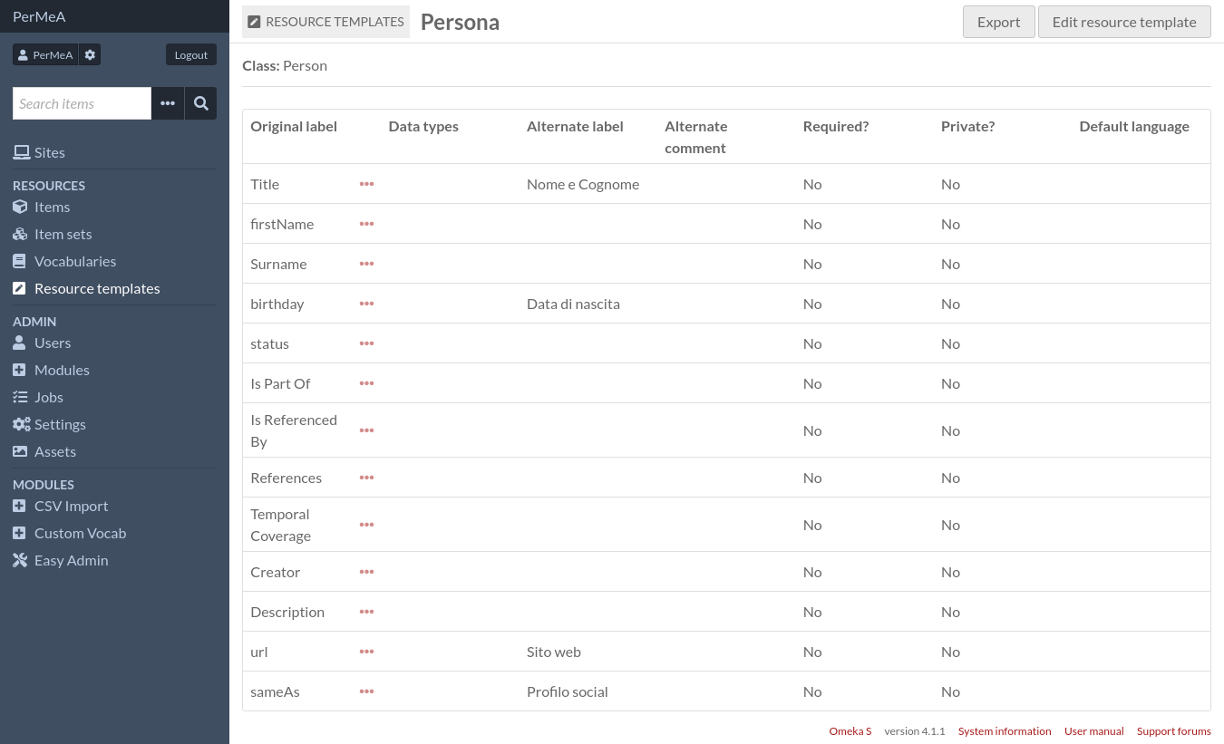 Creazione di un Resource Template per Persona